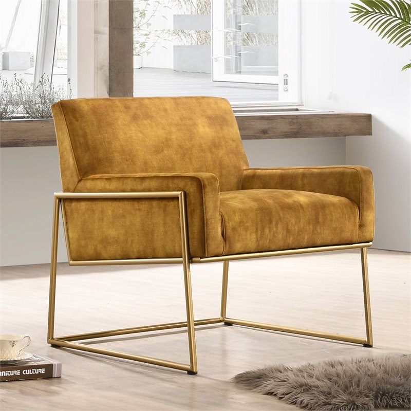 Omax Decor Milano Modern Steel & Velvet Upholstered Lounge Accent Chair in Gold