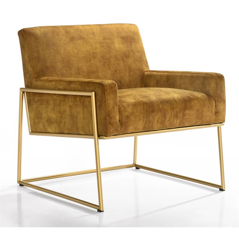 Omax Decor Milano Modern Steel & Velvet Upholstered Lounge Accent Chair in Gold