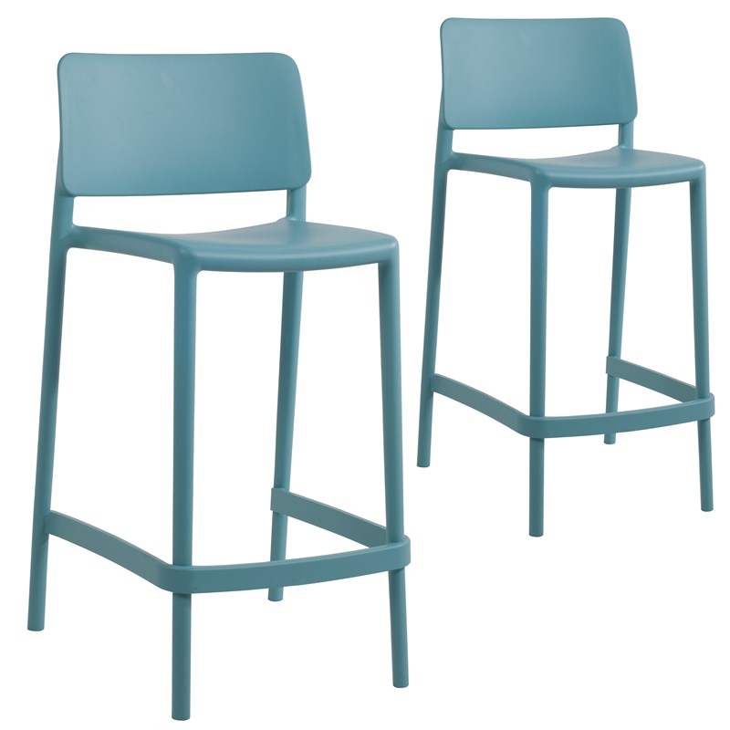 Omax Decor Cleo Plastic Stackable Counter Height Bar Stool in Blue - (Set of 2)