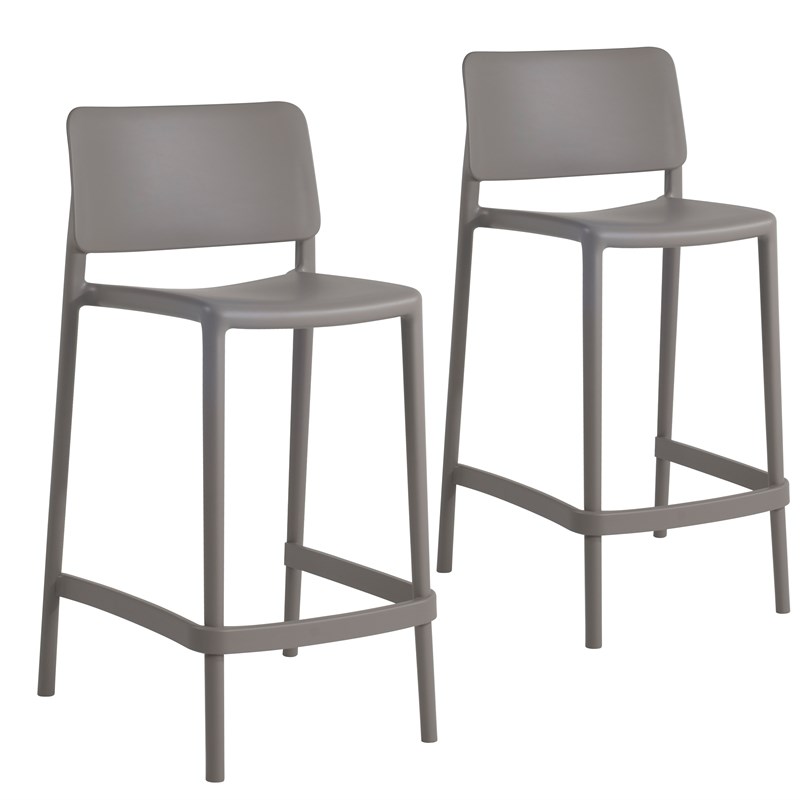 Omax Decor Cleo Plastic Stackable Counter Height Bar Stool in Taupe - (Set of 2)