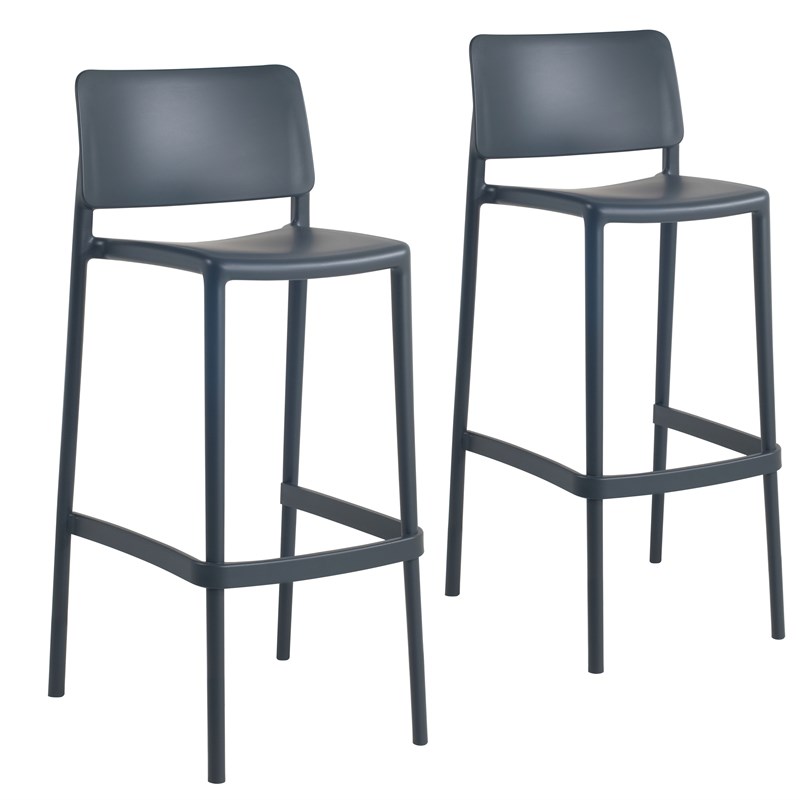 Omax Cleo Plastic Stackable Bar Height Bar Stool in Anthracite Black - Set of 2