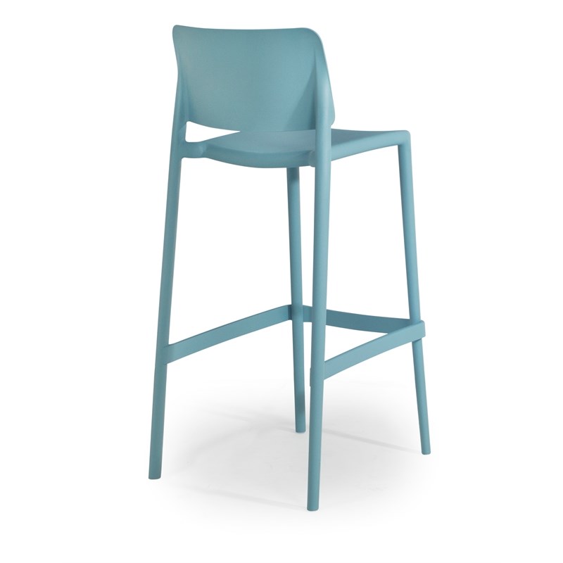 Omax Decor Cleo Patio Plastic Stackable Bar Height Bar Stool in Blue - Set of 2