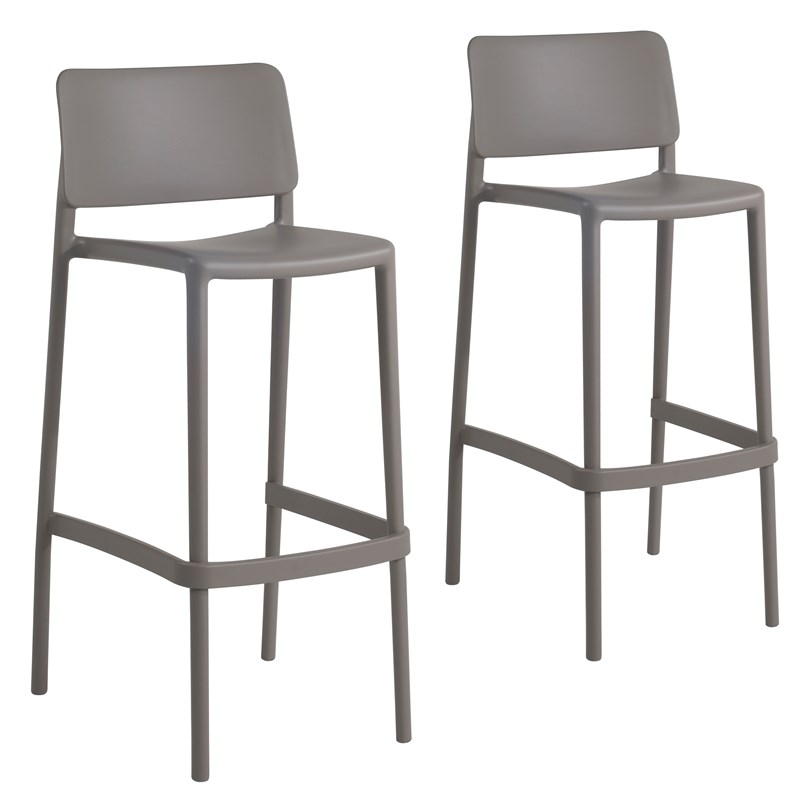 Omax Decor Cleo Patio Plastic Stackable Bar Height Bar Stool in Taupe - Set of 2