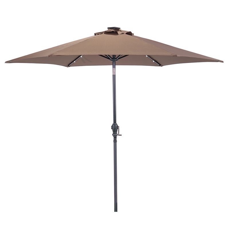 Sun-Ray 9' Round 6Rib Solar Lighted Umbrella in Cocoa