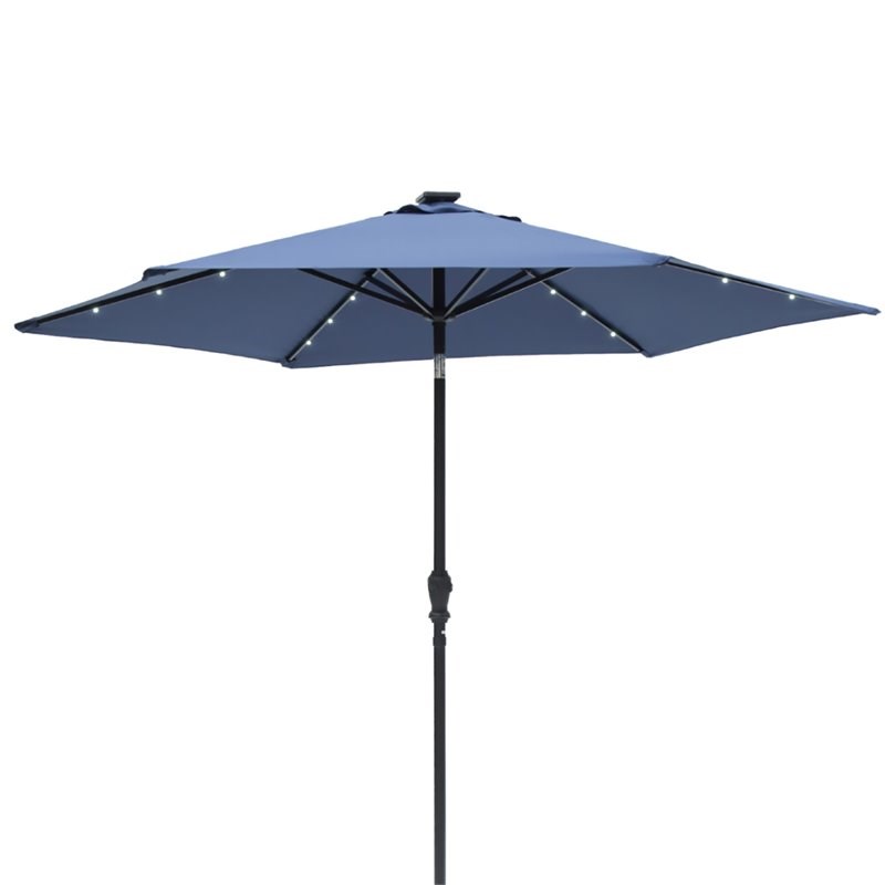 Sun-Ray 9' Round 6Rib Solar Lighted Umbrella in Navy Blue