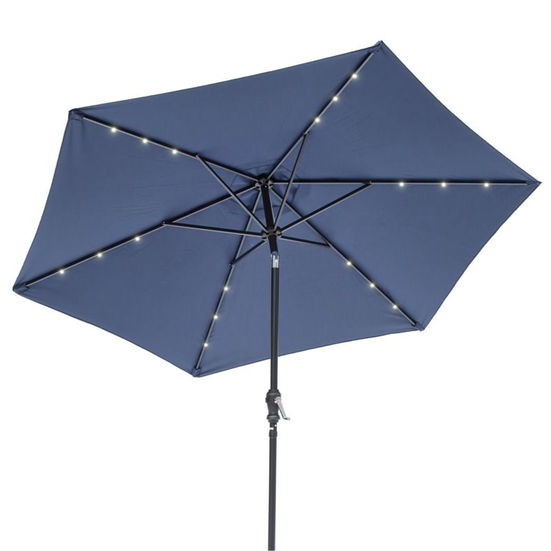 Sun-Ray 9' Round 6Rib Solar Lighted Umbrella in Navy Blue