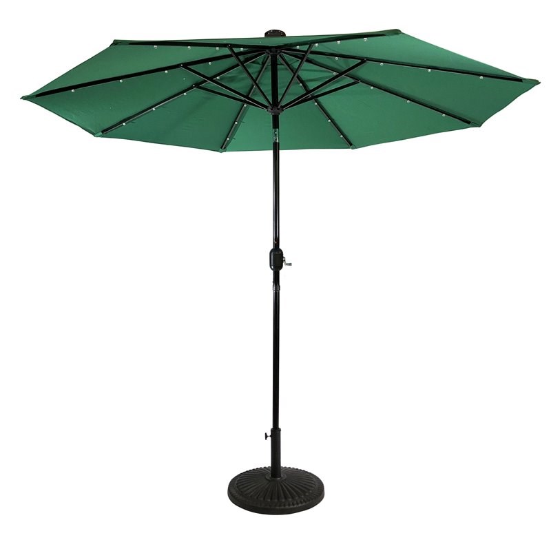 Sun-Ray 9' Round Solar Lighted Umbrella in Emerald Green - Steel - 8Rib