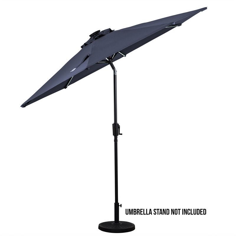 Sun-Ray 9' Round Next Gen Solar Lighted Umbrella in Navy