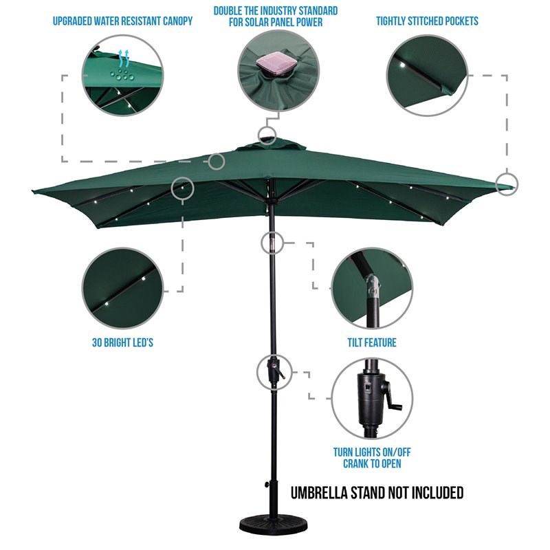 Sun-Ray 9'x7' Rectangular Solar Lighted Umbrella in Hunter Green