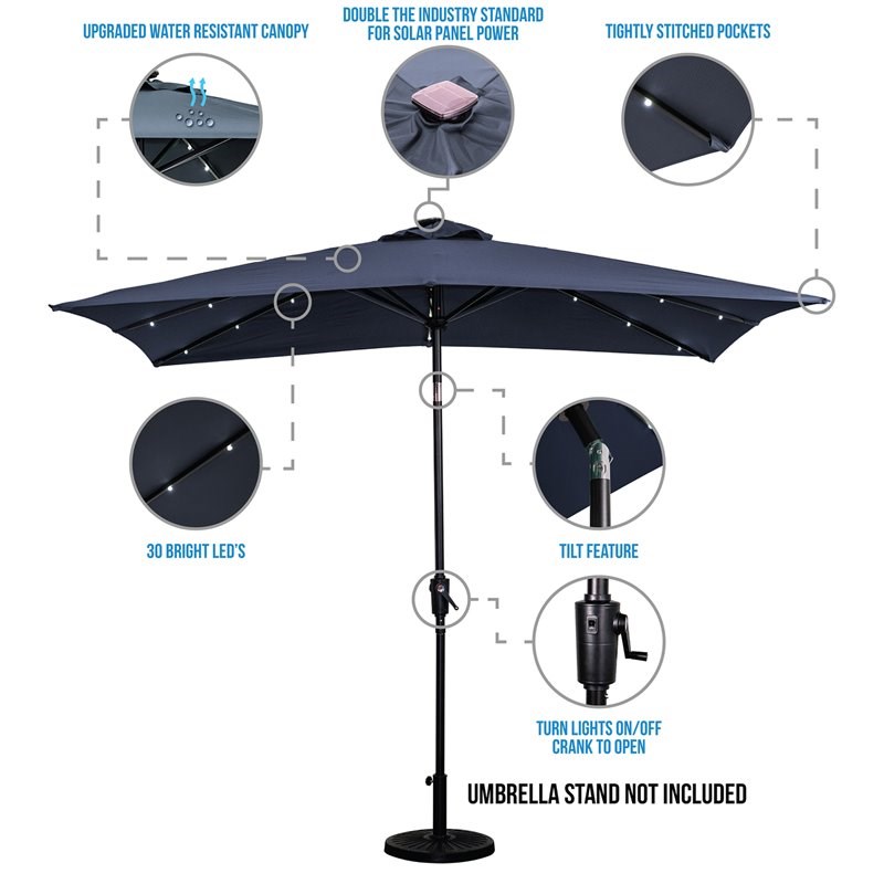 Sun-Ray 9'x7' Rectangular Solar Lighted Umbrella in Navy