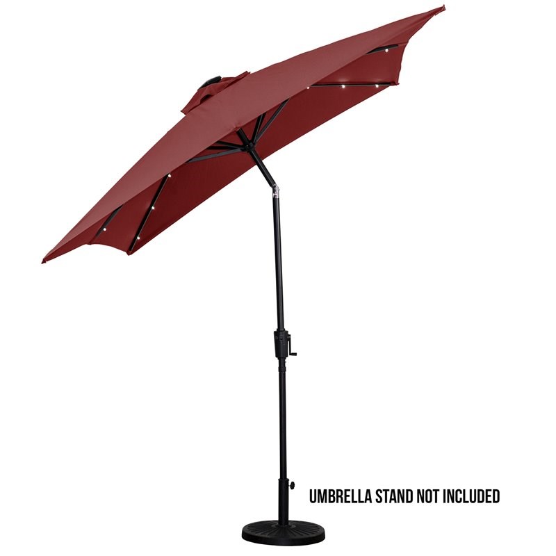 Sun-Ray 9'x7' Rectangular Solar Lighted Umbrella in Scarlet