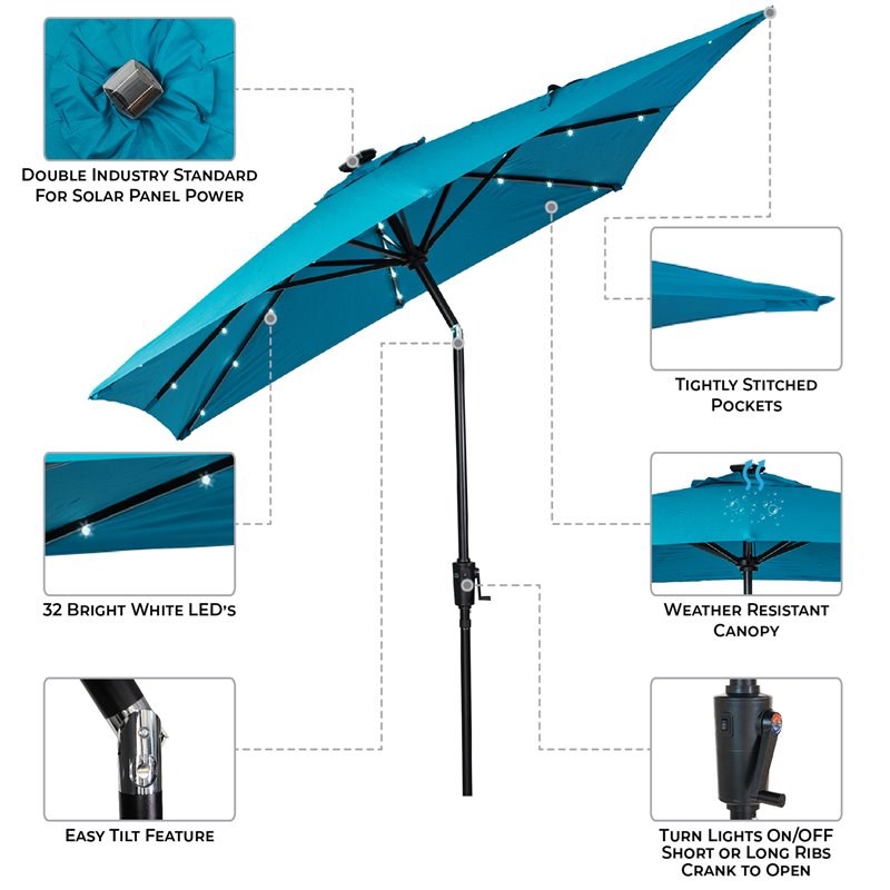 Sun-Ray 9'x7' Rectangular Solar Lighted Umbrella in Teal