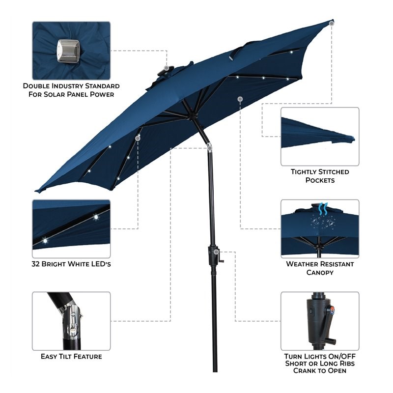 Sun-Ray 9'x7' Rectangular Solar Lighted Umbrella in Denim Blue - Olefin