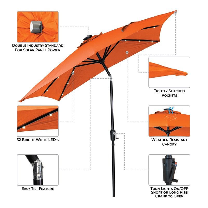 Sun-Ray 9'x7' Rectangular Solar Lighted Umbrella in Orange - Olefin