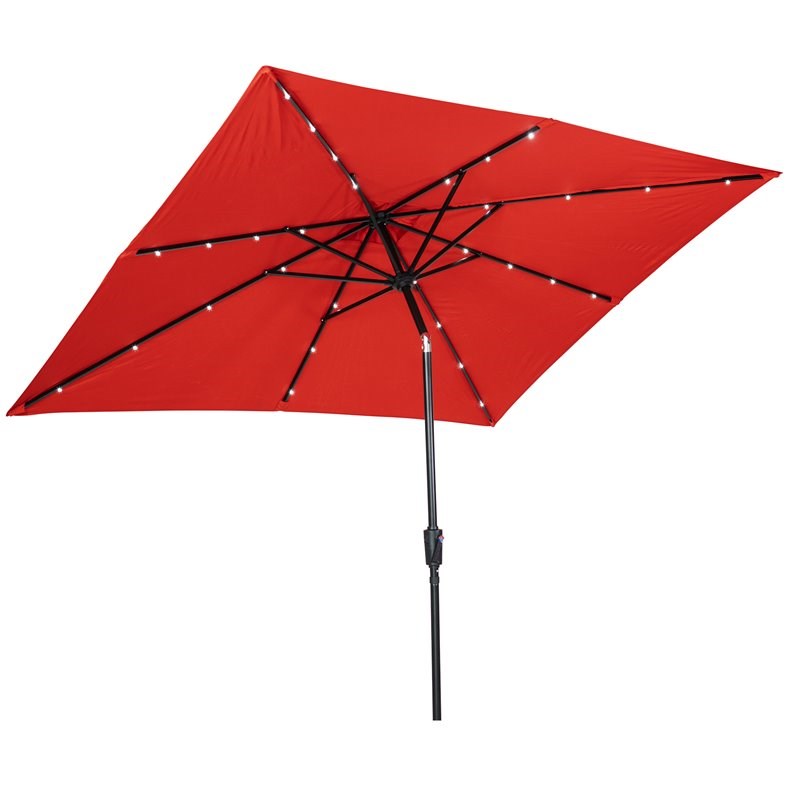 Sun-Ray 9'x7' Rectangular Solar Lighted Umbrella in Ruby Red - Olefin