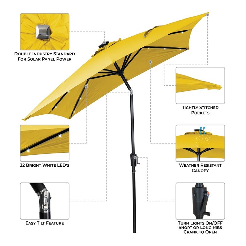 Sun-Ray 9'x7' Rectangular Solar Lighted Umbrella in Yellow - Olefin