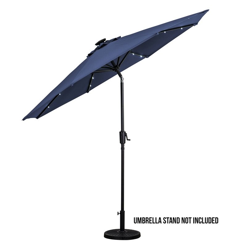 Sun-Ray 9' Round 8-Rib Solar Lighted Umbrella in Denim Blue - Olefin