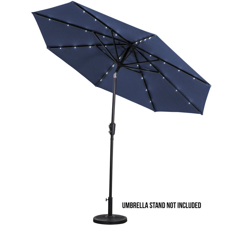 Sun-Ray 9' Round 8-Rib Solar Lighted Umbrella in Denim Blue - Olefin