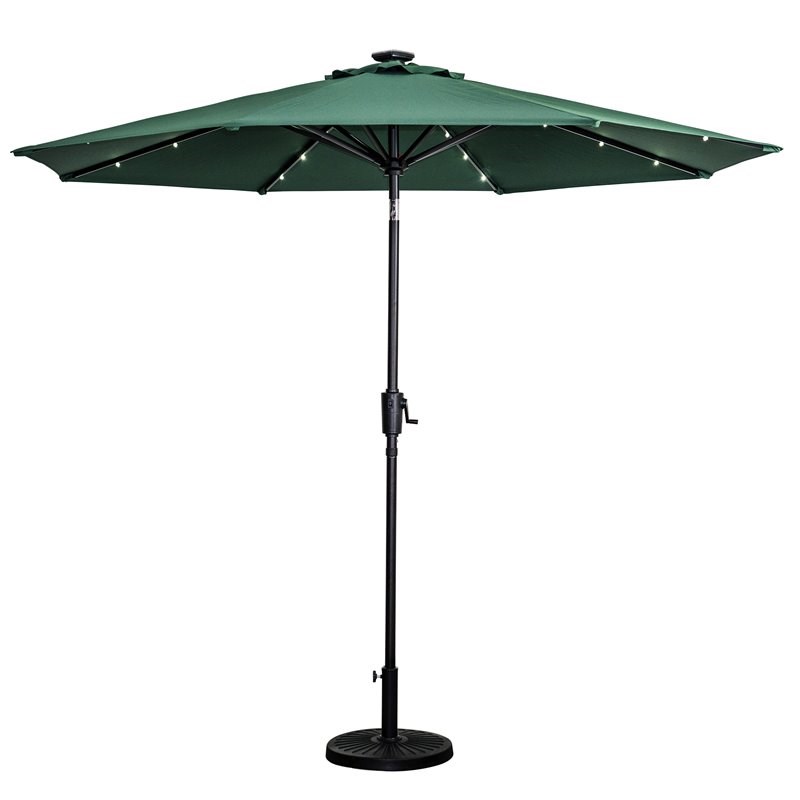 Sun-Ray 9' Round 8-Rib Solar Lighted Umbrella in Hunter Green - Olefin