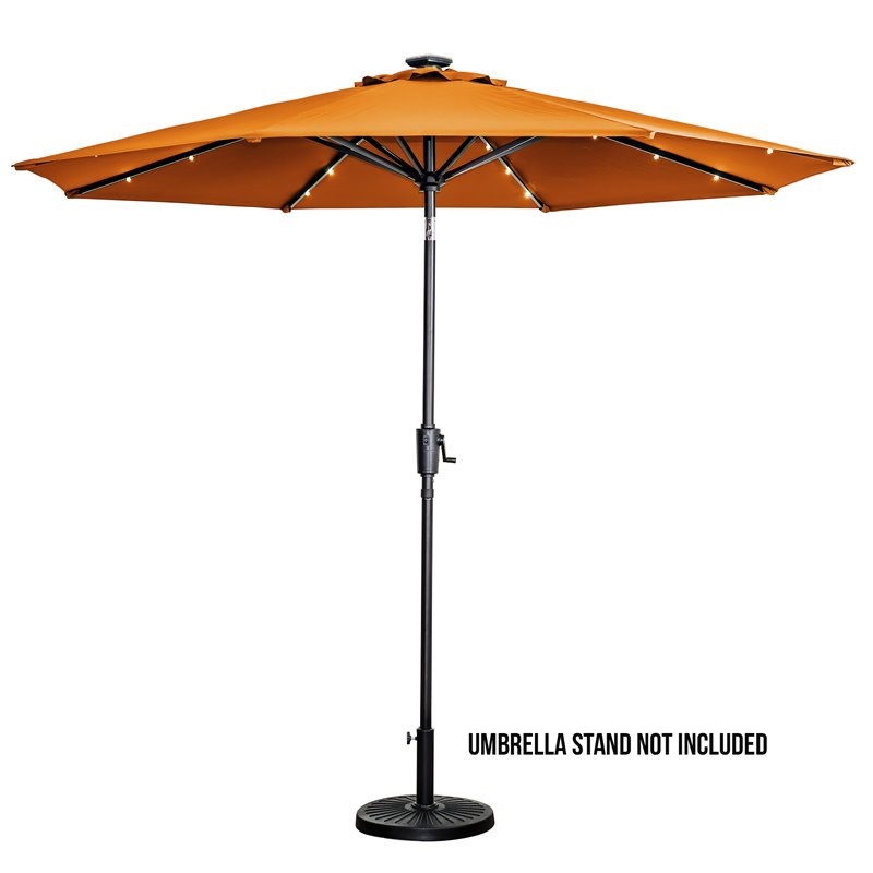 Sun-Ray 9' Round 8-Rib Solar Lighted Umbrella in Orange - Olefin