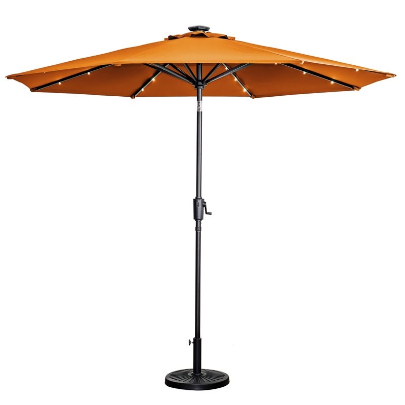 Sun-Ray 9' Round 8-Rib Solar Lighted Umbrella in Orange - Olefin