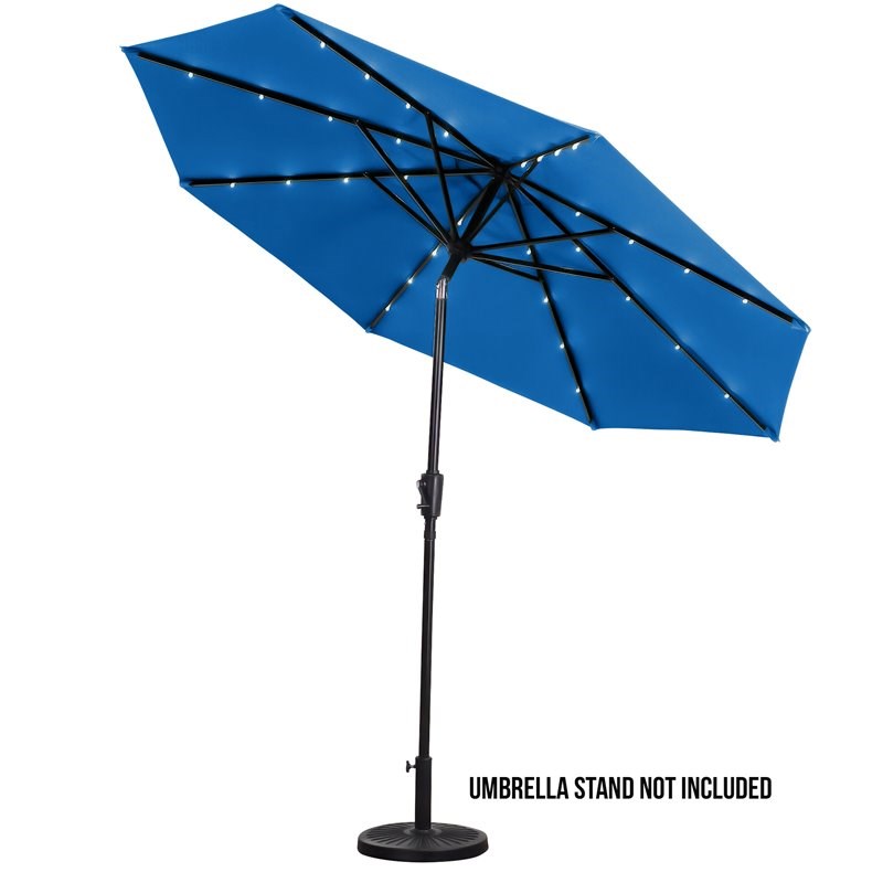 Sun-Ray 9' Round 8-Rib Solar Lighted Umbrella in Royal Blue - Olefin