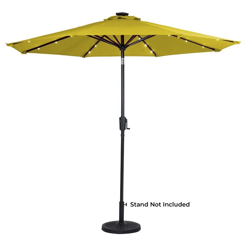 Sun-Ray 9' Round 8-Rib Solar Lighted Umbrella in Yellow - Olefin