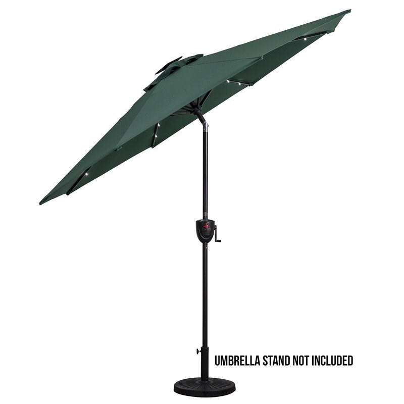 Sun-Ray 9' Round 8-Rib Aluminum Bluetooth Solar Lighted Umbrella in Hunter Green