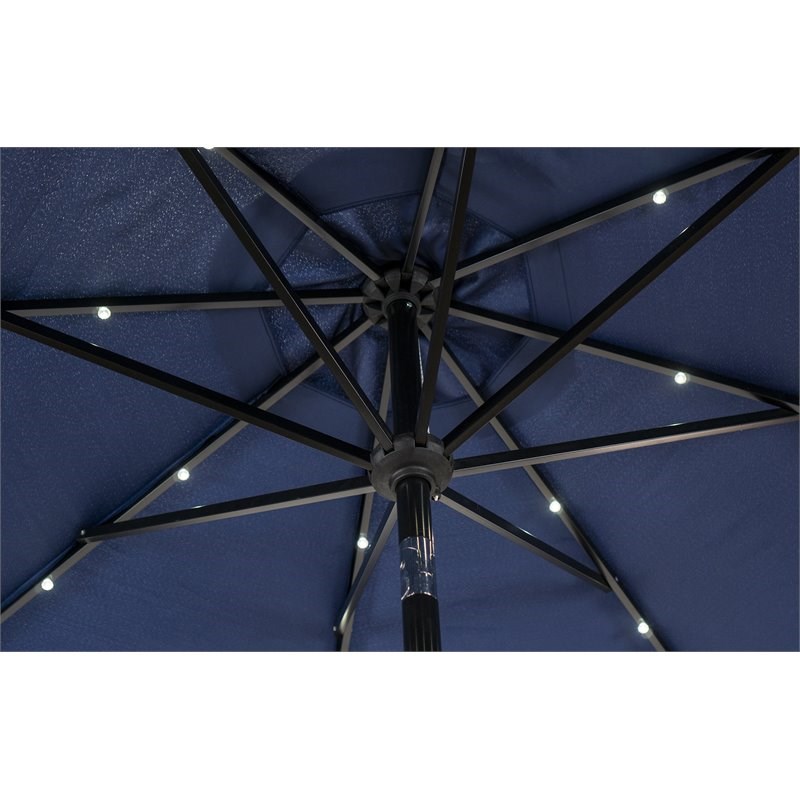 Sun-Ray 9' Round 8-Rib Aluminum Bluetooth Solar Lighted Umbrella in Navy