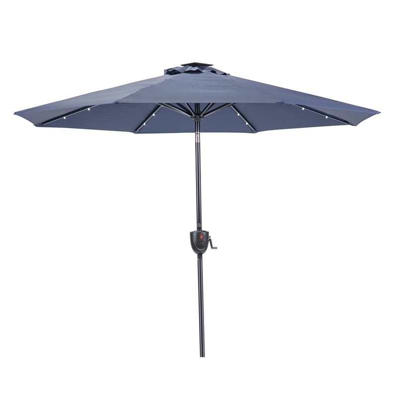 Sun-Ray 9' Round 8-Rib Aluminum Bluetooth Solar Lighted Umbrella in Navy
