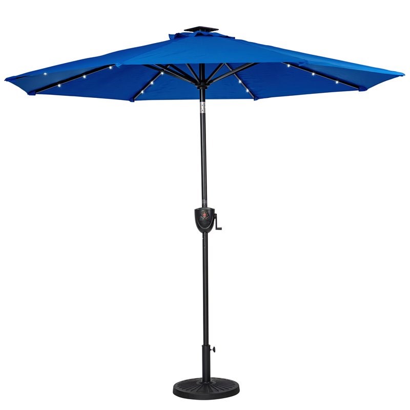 Sun-Ray 9' Round 8-Rib Aluminum Bluetooth Solar Lighted Umbrella in Royal Blue