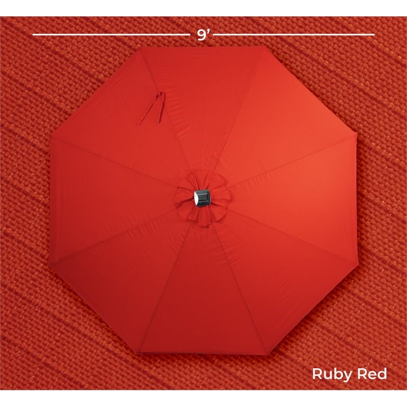 Sun-Ray 9' Round 8-Rib Aluminum Bluetooth Solar Lighted Umbrella in Ruby Red