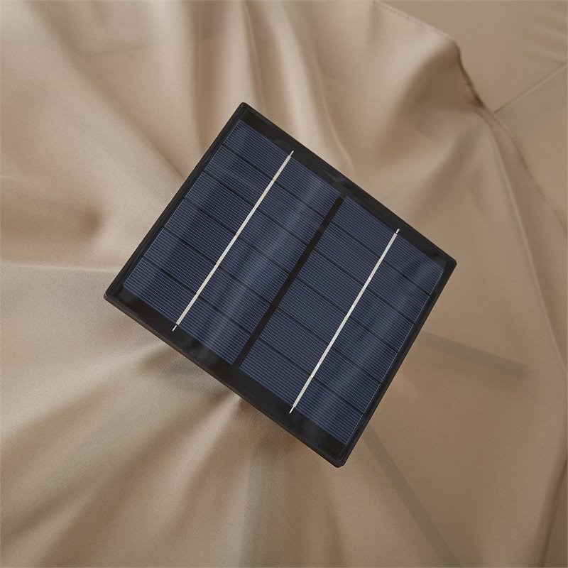 Sun-Ray 9' Round 8-Rib Aluminum Bluetooth Solar Lighted Umbrella in Taupe