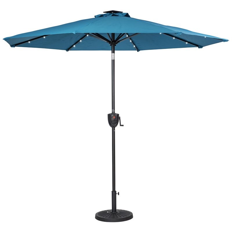 Sun-Ray 9' Round 8-Rib Aluminum Bluetooth Solar Lighted Umbrella in Teal