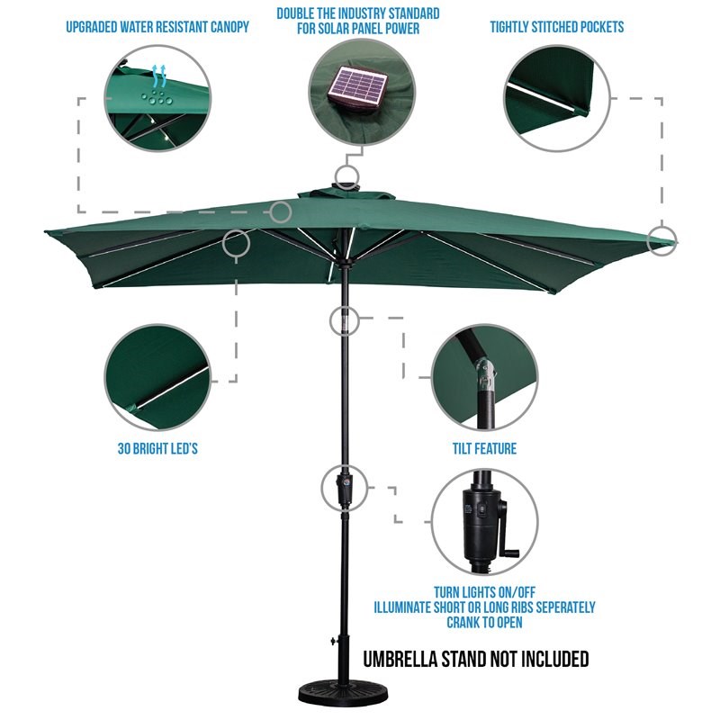 Sun-Ray 9'x7' Rect. Next Gen Solar Lighted Umbrella in Hunter Green