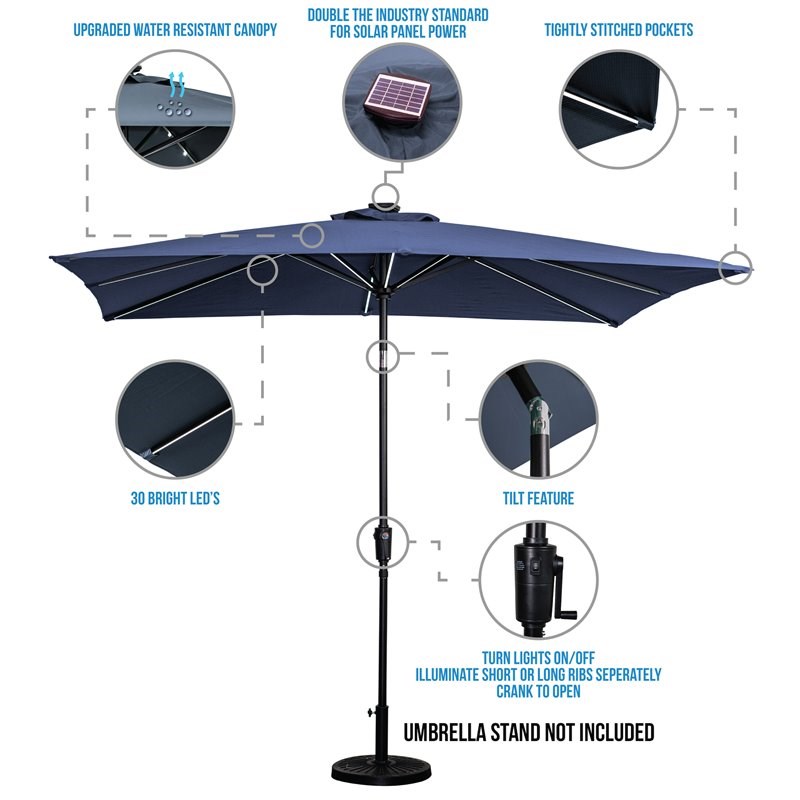 Sun-Ray 9'x7' Rect. Next Gen Solar Lighted Umbrella in Navy