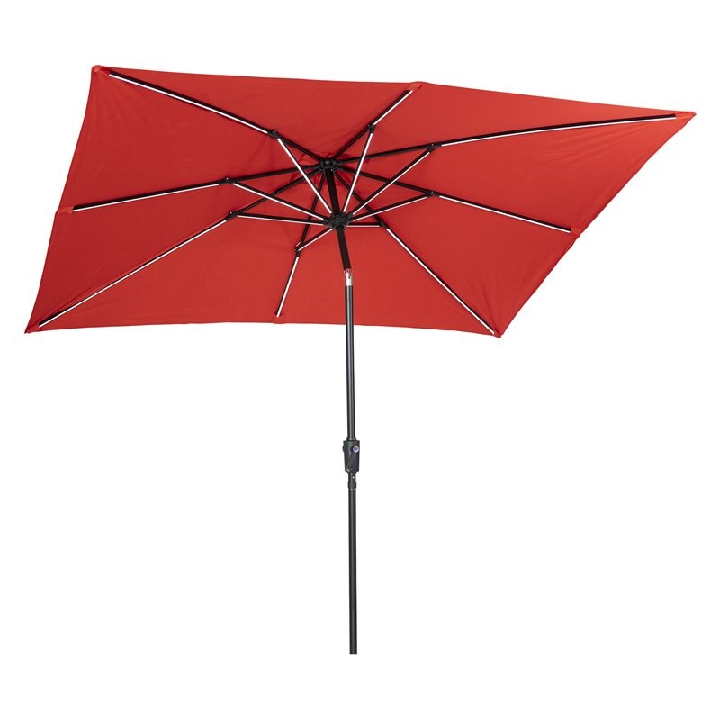 Sun-Ray 9'x7' Rect. Next Gen Solar Lighted Umbrella in Ruby Red