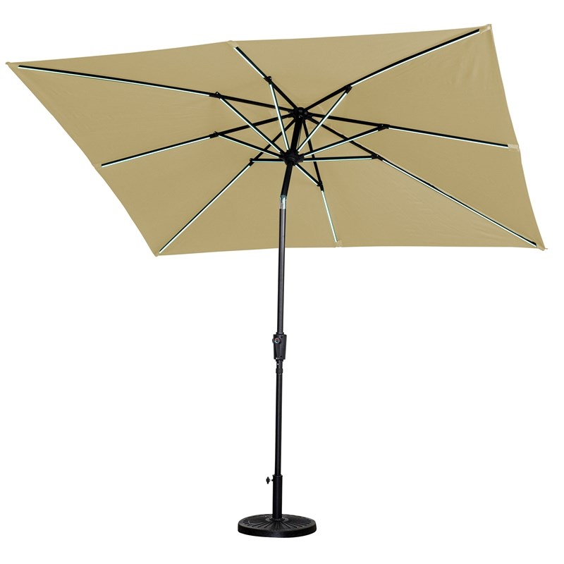 Sun-Ray 9'x7' Rect. Next Gen Solar Lighted Umbrella in Taupe