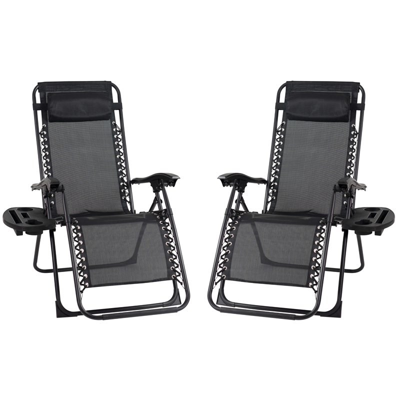 Patio Premier 2PK Gravity Chairs with Foot cover & Big Cupholder in Black