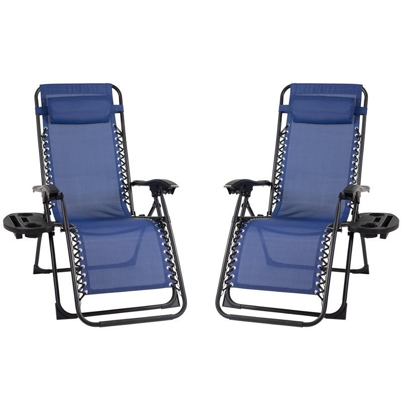 Patio Premier 2PK Gravity Chairs with Foot cover & Big Cupholder in Blue