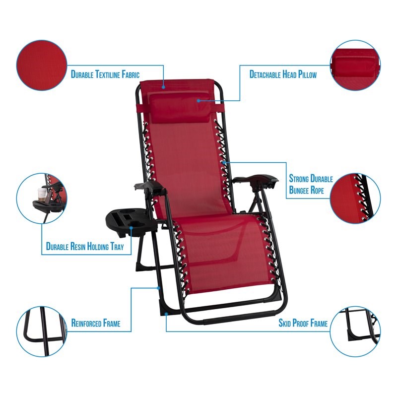Patio Premier 2PK Gravity Chairs with Foot cover & Big Cupholder in Red