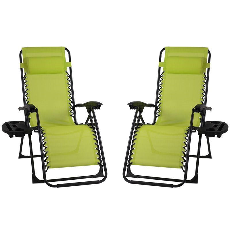 Patio Premier 2PK Gravity Chairs with Foot cover & Big Cupholder in Green