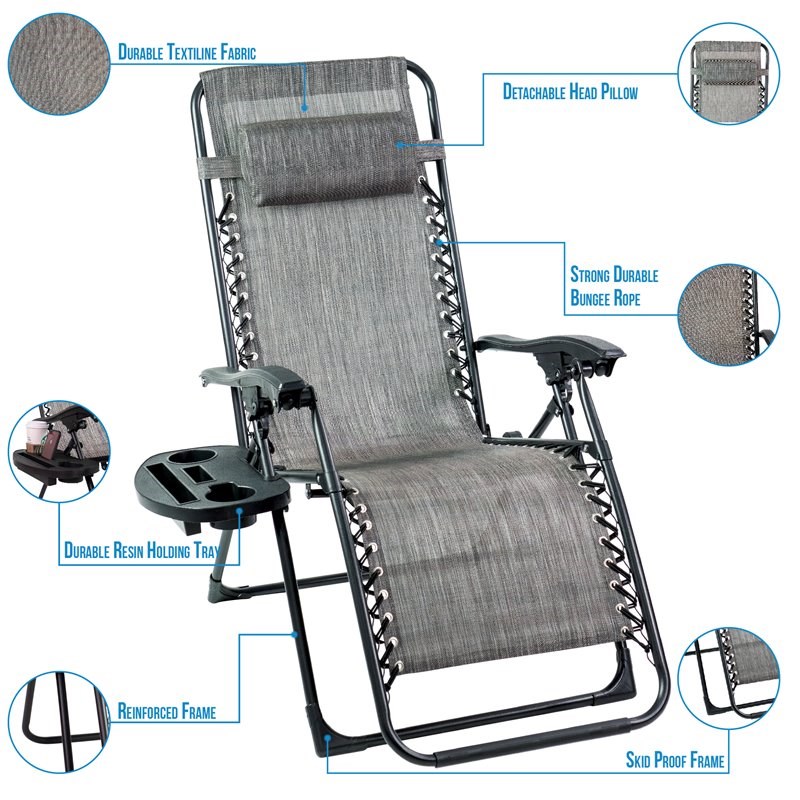 Patio Premier 2PK Gravity Chairs with Foot cover & Big Cupholder in Gray