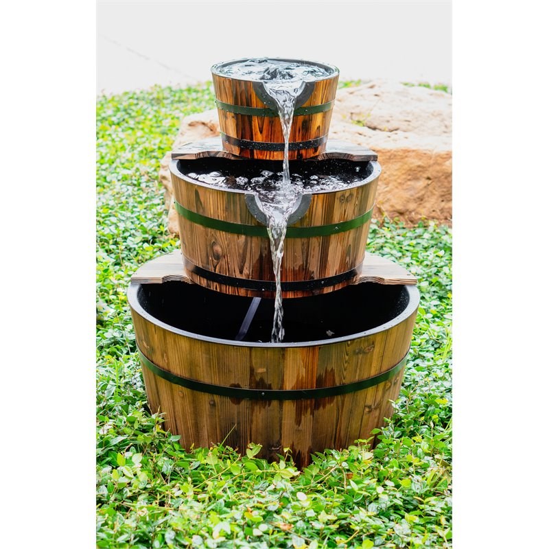 Patio Premier Three Tiered Cascading Wood Washtub Fountain
