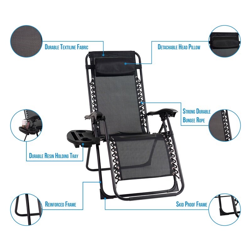 Patio Premier Oversized Zero Gravity Chair with Leg Stabilizers in Black