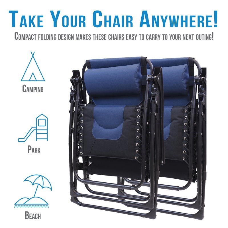 Patio Premier 2PK Padded Gravity Chairs with Foot cover in Blue & Black