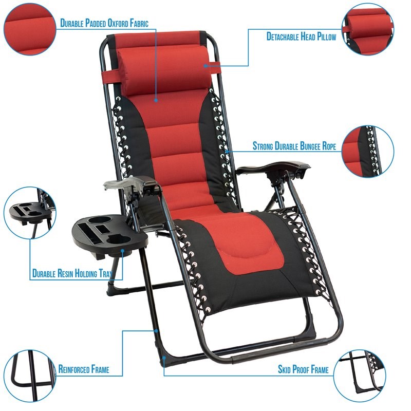 Patio Premier 2PK Padded Gravity Chairs with Foot cover in Red & Black