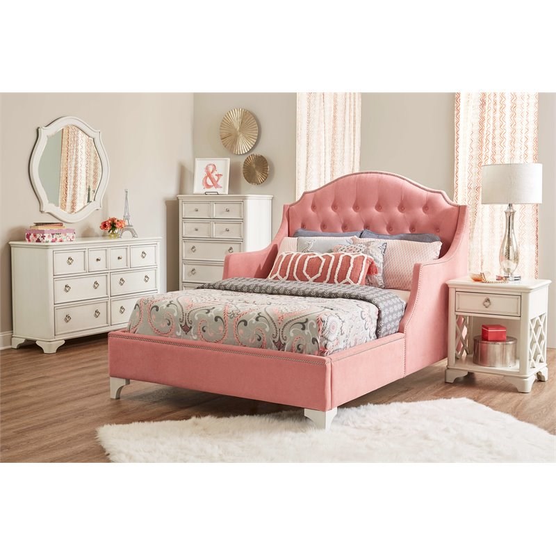 Lane Furniture Emma Transitional Fabric Complete Twin Bed in Coral Orange