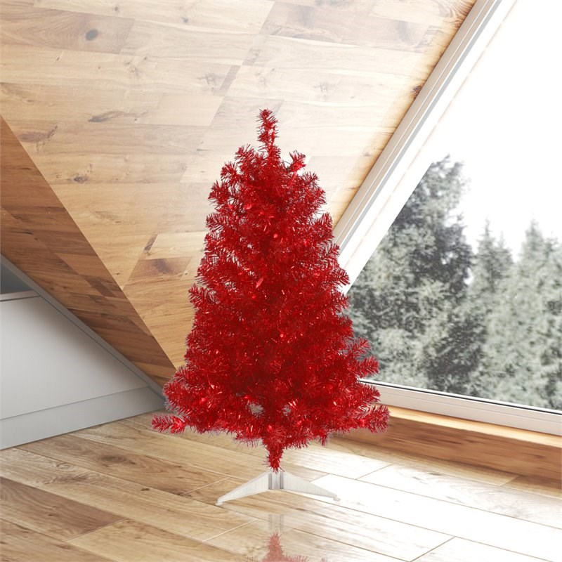 3 x 19 Vickerman B981431LED Artificial Christmas Tree with 105 PVC Tips & 50 Dura-Lit Italian LED Mini Lights Red 3' x 19 