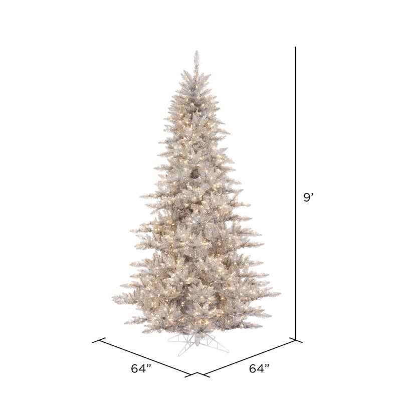 Vickerman 9' Plastic Fir Mini Lights Artificial Christmas Tree in Silver Tinsel